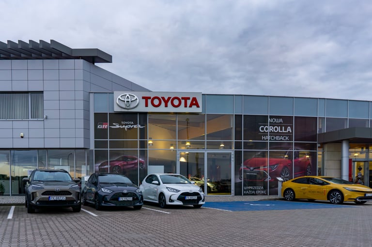 Toyota dealership showroom with modern vehicles