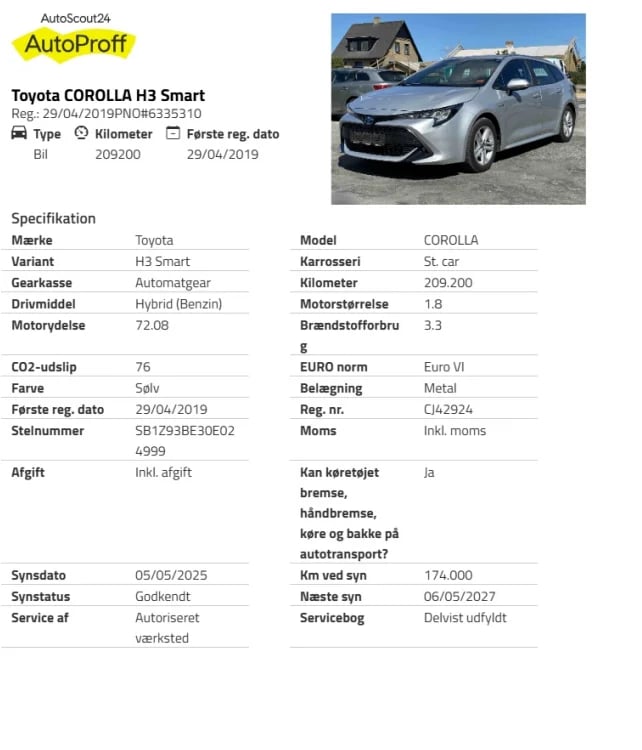 Toyota Corolla H3 Smart white hatchback - main view with specifications