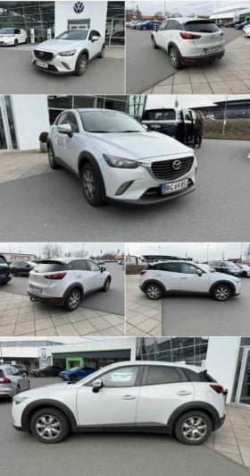 Collage of six white compact SUVs and crossovers displayed at a dealership lot from different angles