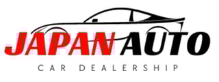 Japan Auto Car Dealership logo featuring a black silhouette of a sedan with red and black text